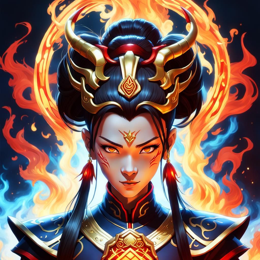 Villainess Azula in Crimson Armor with Flames