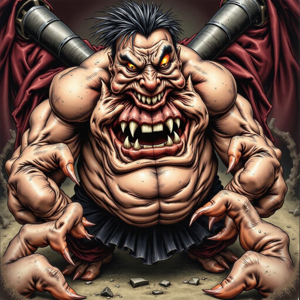 Diabolical Sumo Wrestler in Dark Fantasy Style