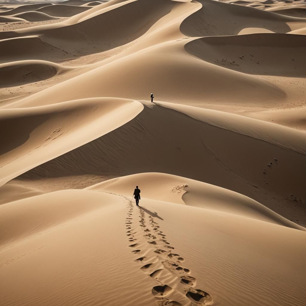 Surreal Desert Walker in Golden Light, Detailed Matte Painti...