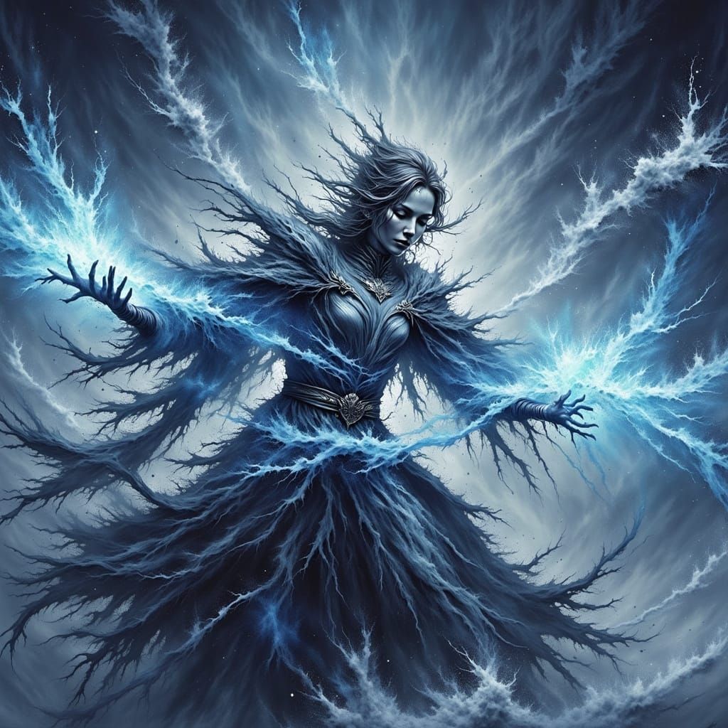 Enchanted Mage Casting Frost Spell in Dark Fantasy Style