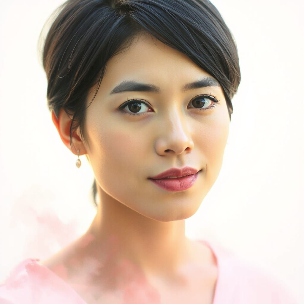 Thai Woman Portrait in Dreamy Watercolor Haze