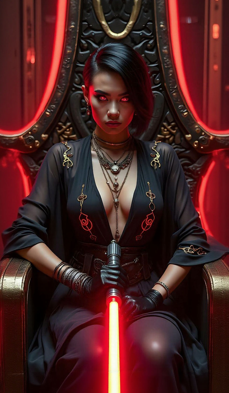 Seductive Sith Lord on Obsidian Throne