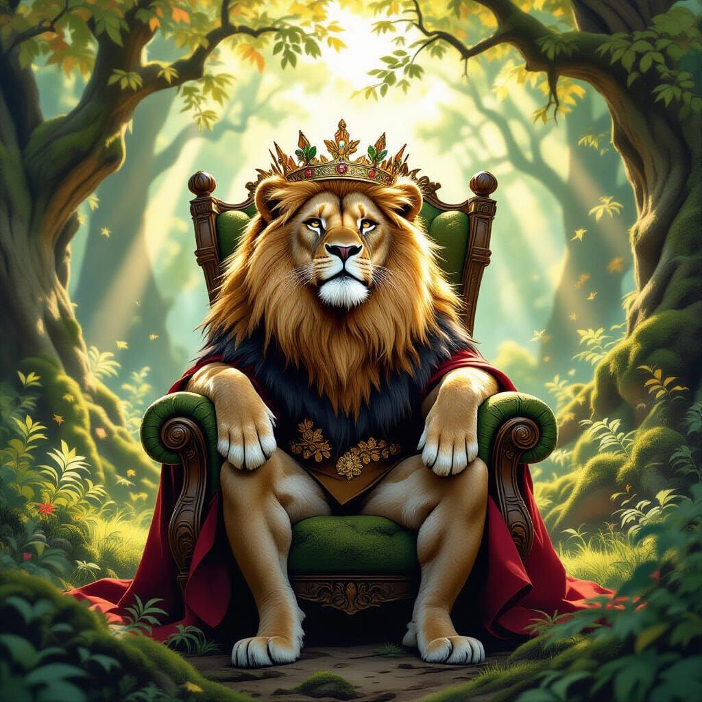 Lion King in Enchanted Forest Clearing