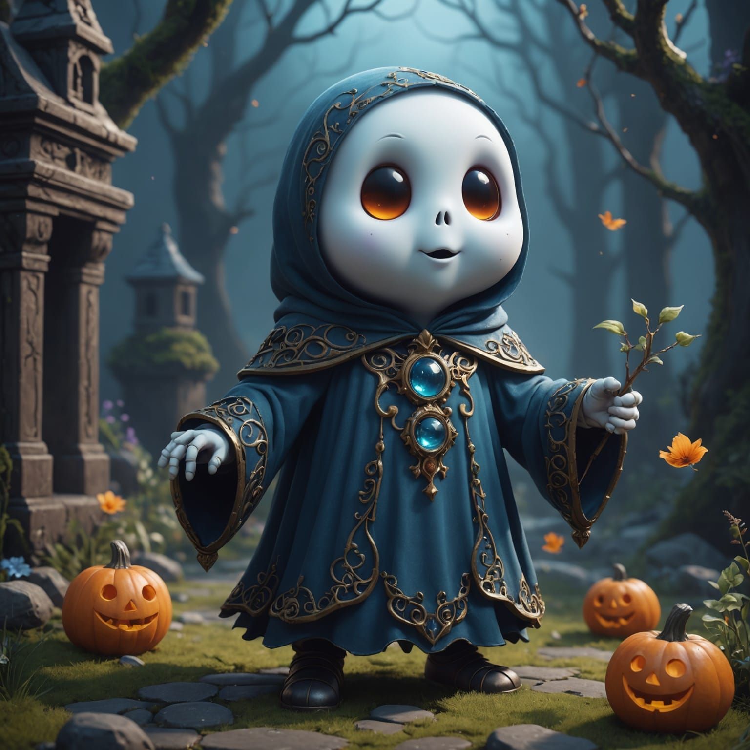 Cute Ghost in Detailed Matte Painting Style