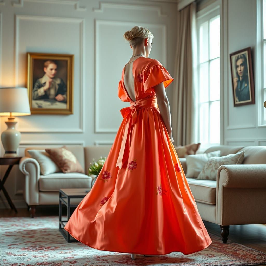 Masculine Elegance in a Vibrant Silk Party Dress