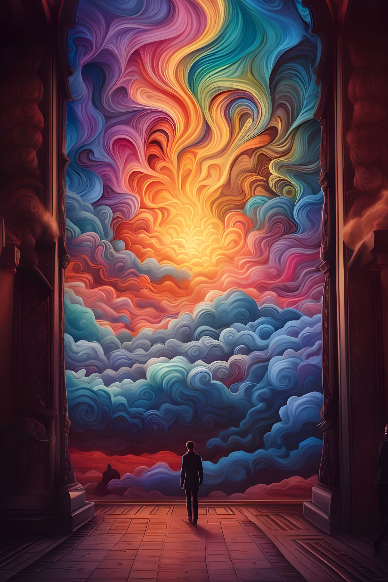 Pastel Rainbow Sunset with Swirling Clouds