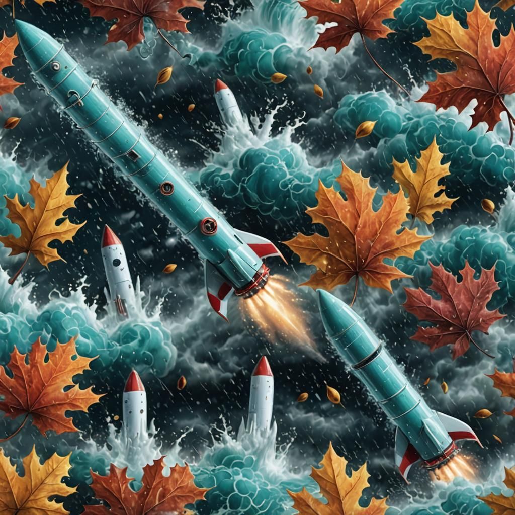 Abstract Autumn Rocket in Stormy Quantum Sea