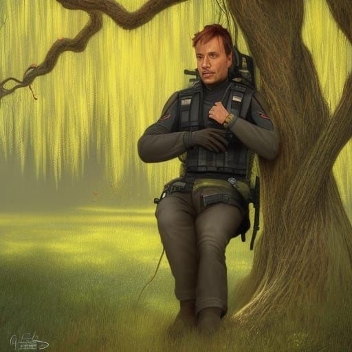 Dr. Jackson Under Willow Tree: Hyperrealistic Portrait
