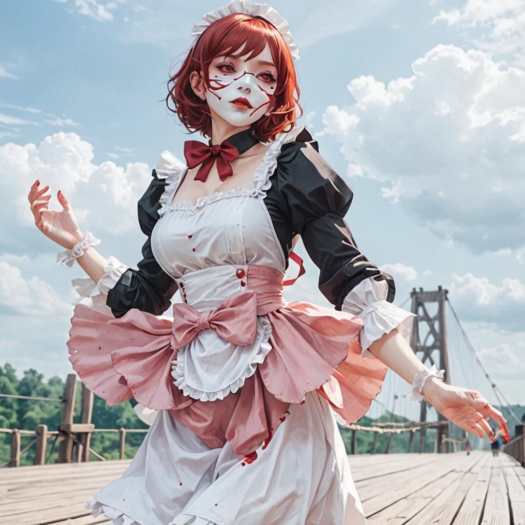 Maid in Horror Setting with Red Hair