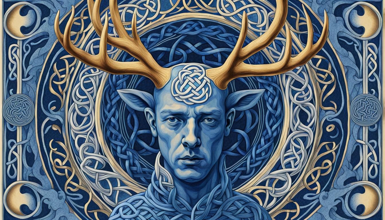 Antlered Man: Art Nouveau Surrealism in Delft Blue