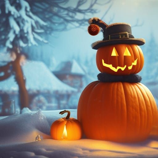 Jack-O'-Lantern Snowman in Winter Wonderland