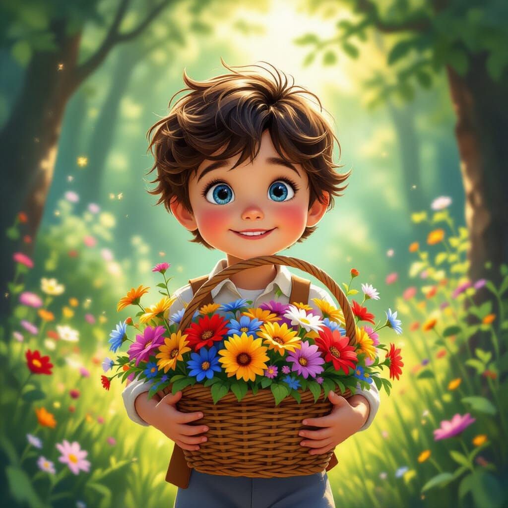 Charming Boy in Magical Forest, Realistic & Ethereal Style