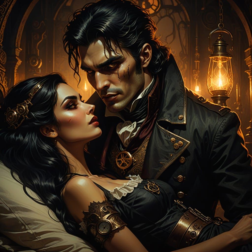 Steampunk Veela Seductress in Dark Romance Scene