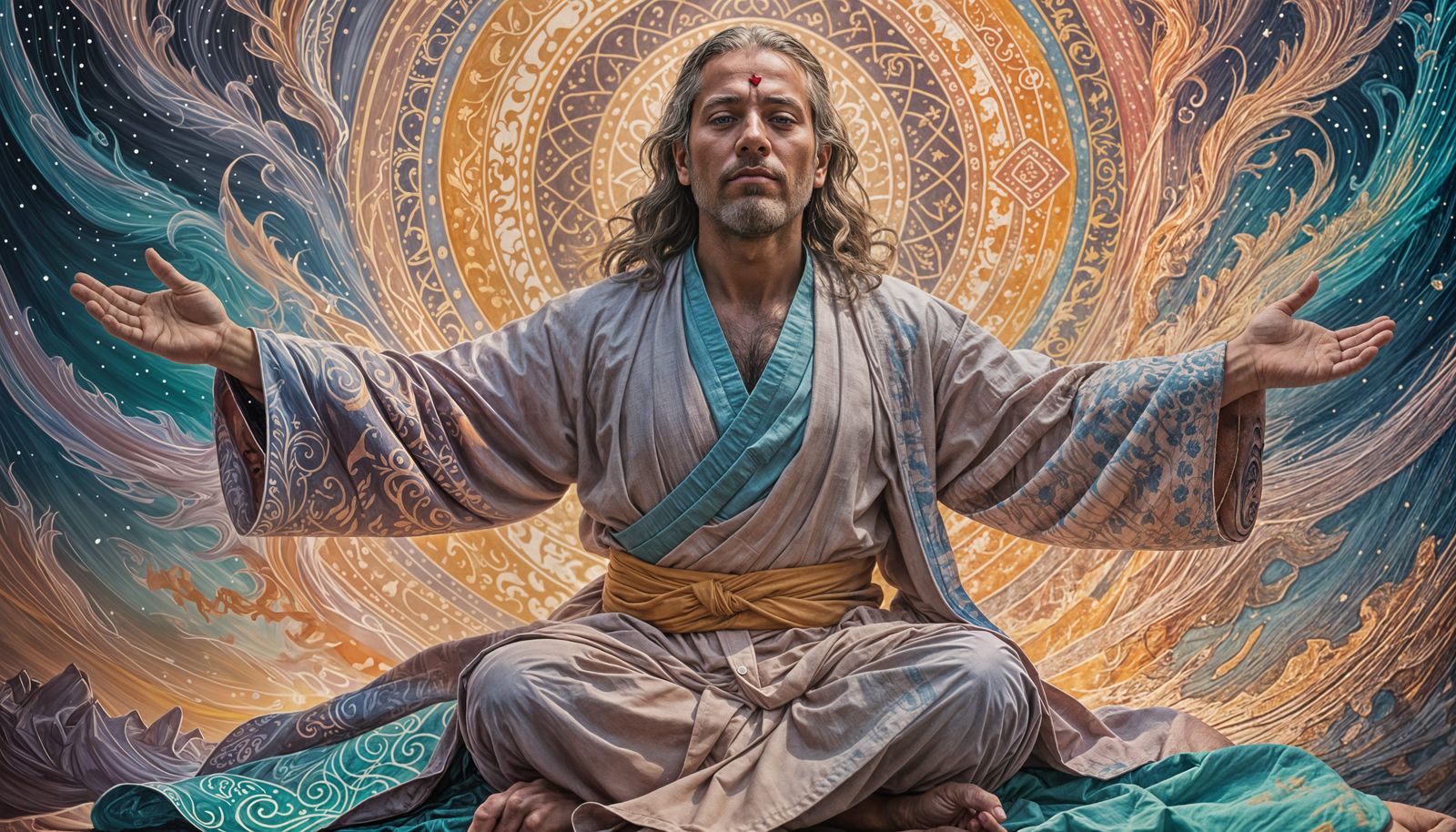 Levitating Yogi Portrait in Art Nouveau Style