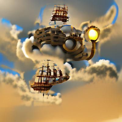 Steampunk Flying Pirate Ship in the Sky