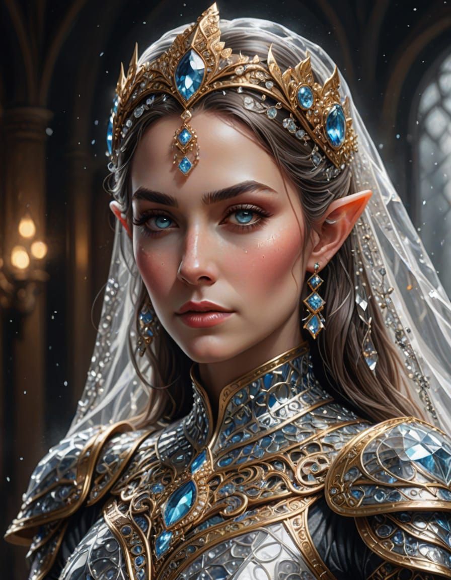 Majestic Elf Queen in Crystal Ice Armor