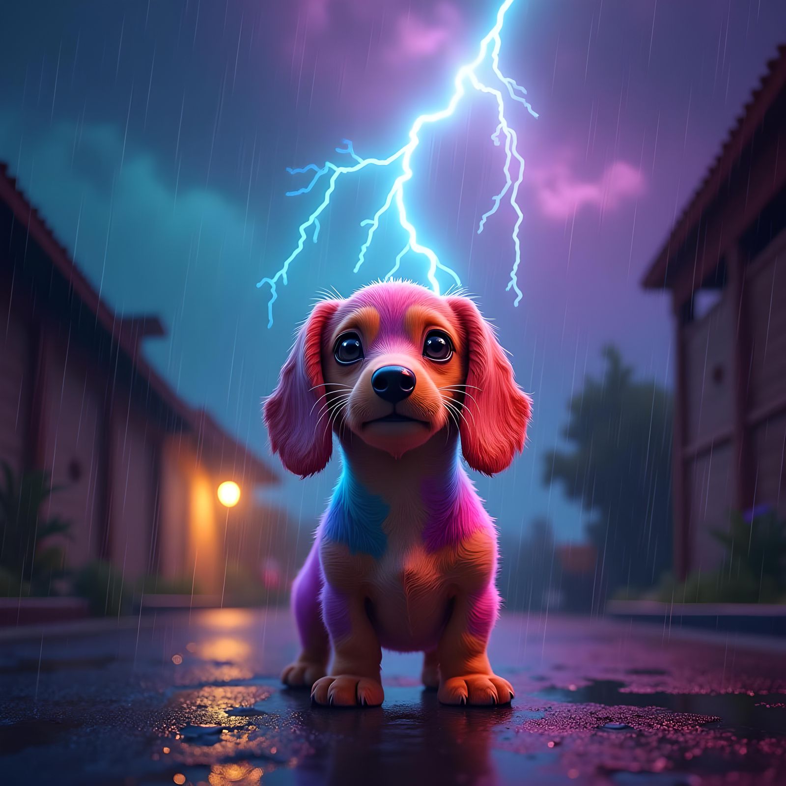 Colorful Sausage Dog in Fantastical Art Style
