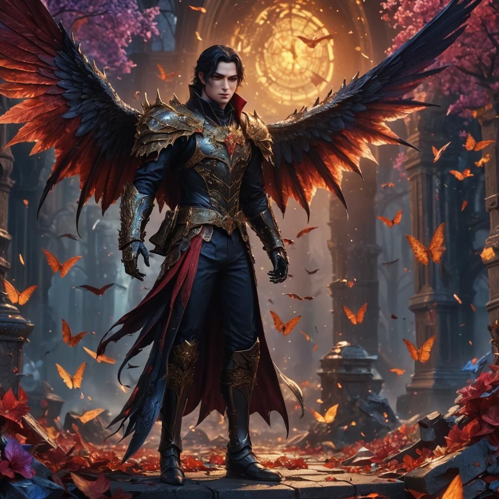 Armored Vampire Prince with Wings in 3D Anime Art