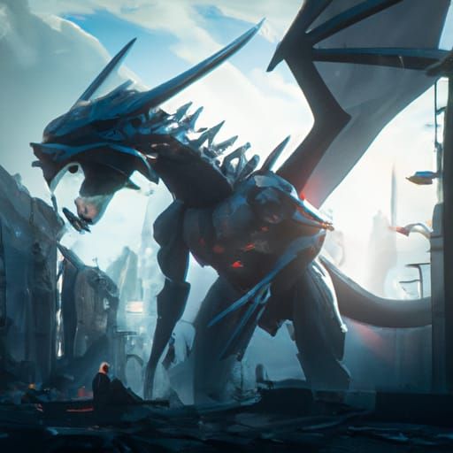 Epic Robot Dragon Digital Matte Painting