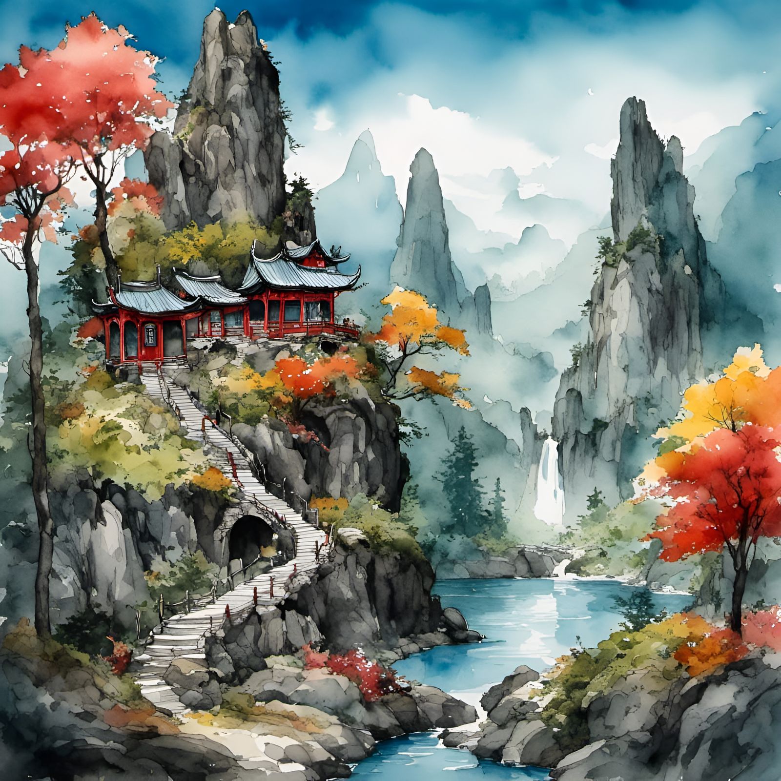 <lora:Autumn Winter:1.0> Chinese watercolor, walk through fa...