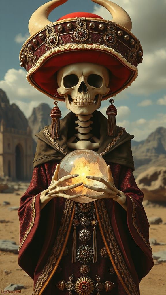 Ornate Skeleton Cosplay in Surrealist Toyism Style