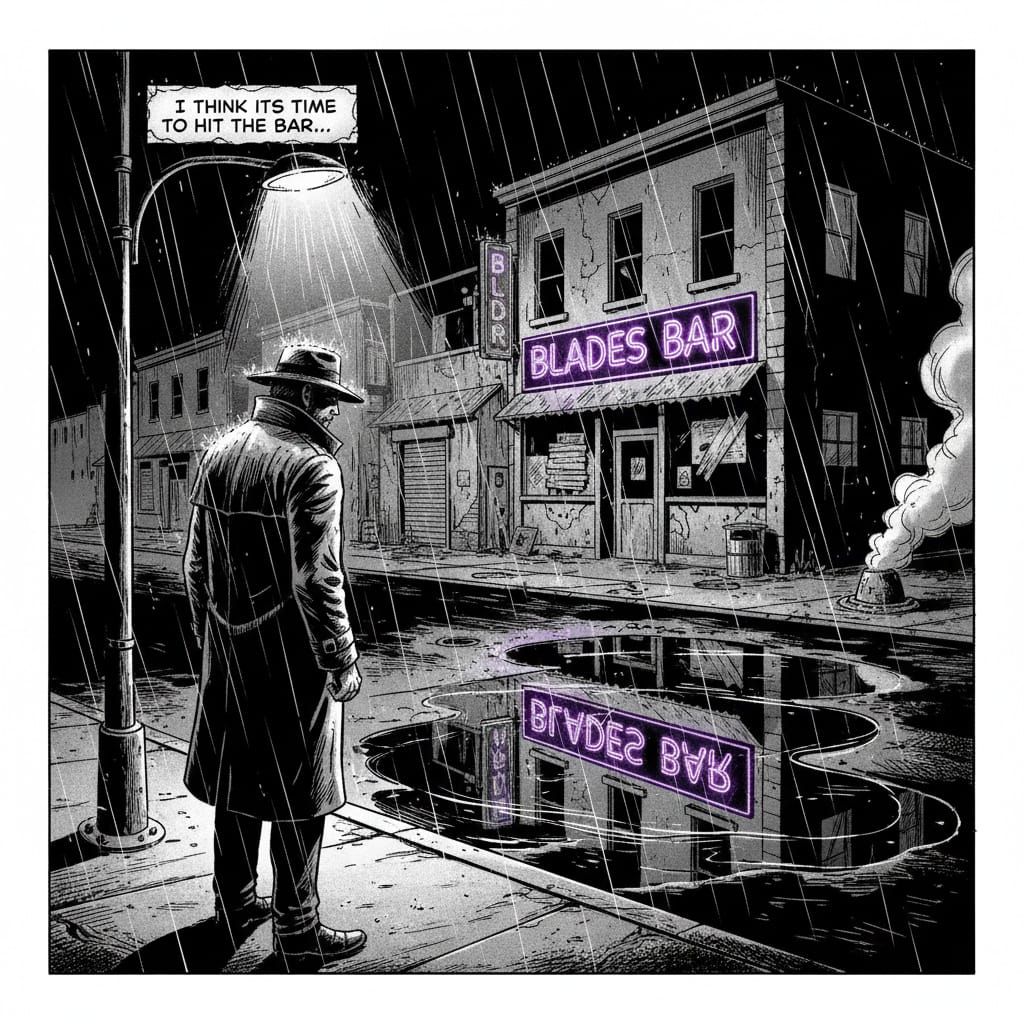 Noir Detective in Gritty Comic Panel