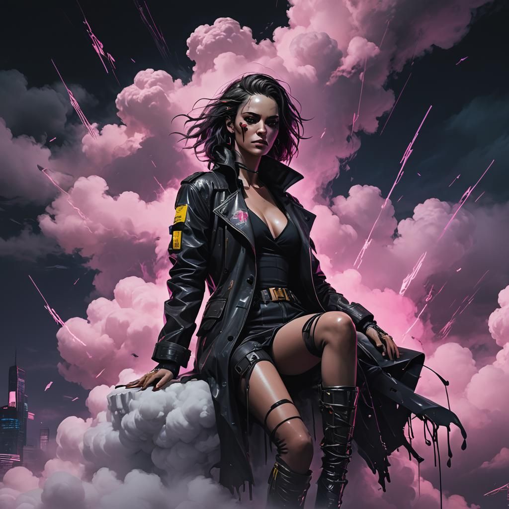 Cyberpunk Girl Sleeping in the Clouds: Neon Noir