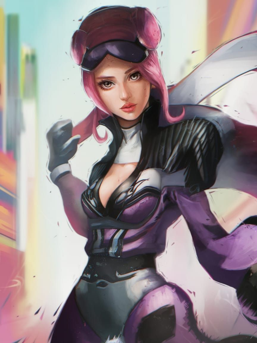 Minnie Driver as Anime Character in Splash Art Style