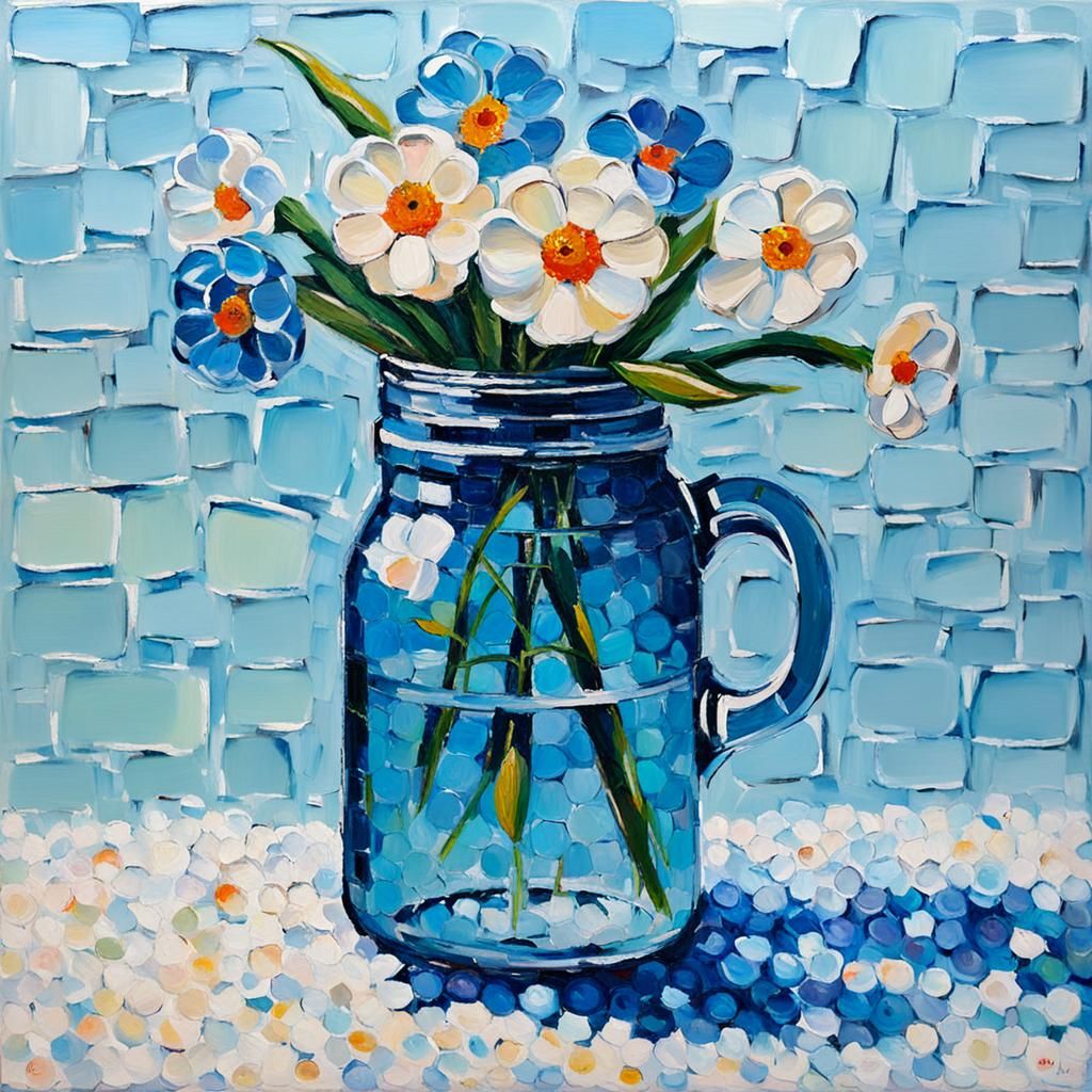 Floral Still Life in Neo-Impressionist Impasto Style