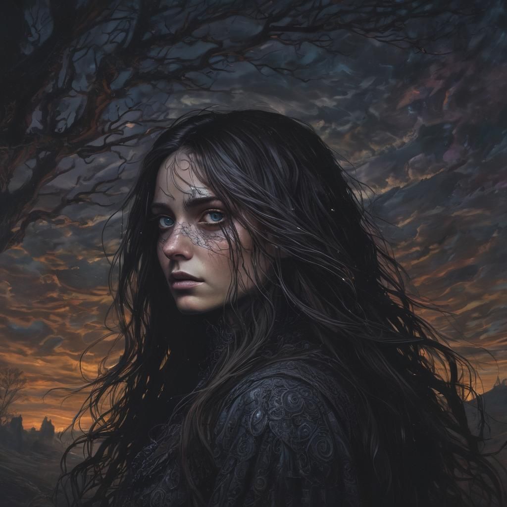 Eerie Dark Fantasy Woman Portrait in Gustave Doré Style