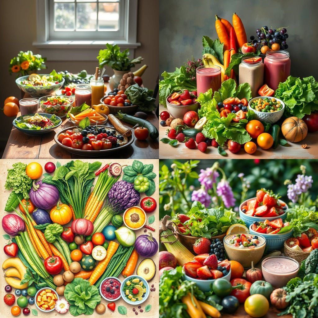 Vibrant Organic Harvest in Whimsical Watercolor Style