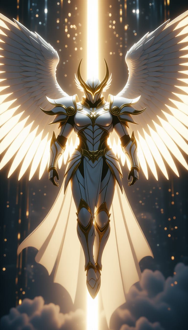 Angel Descending in Futuristic Armor