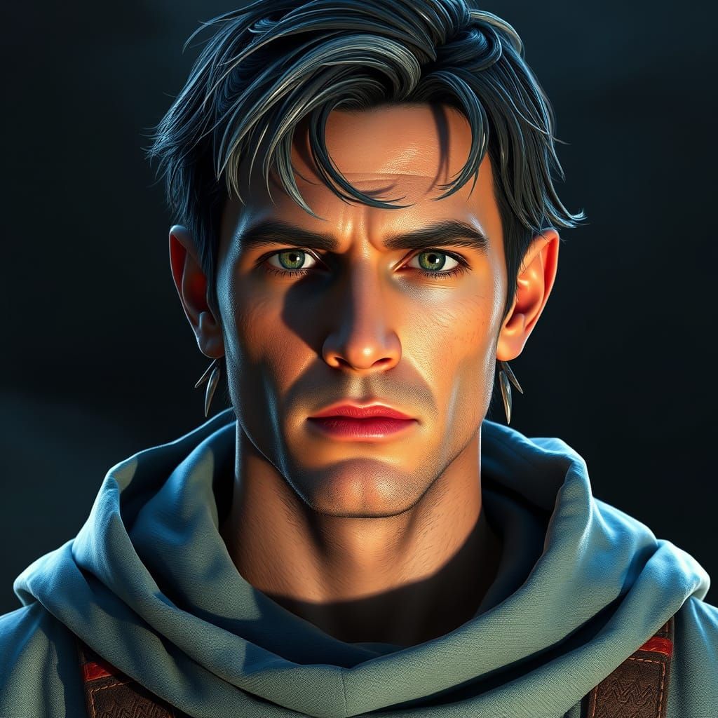 Mysterious Half-Elf Wanderer in Desert Garb