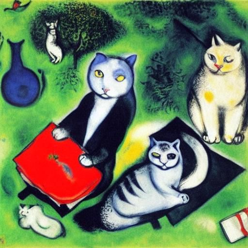 Cats Picnic: Surrealist Renaissance Style Conversation
