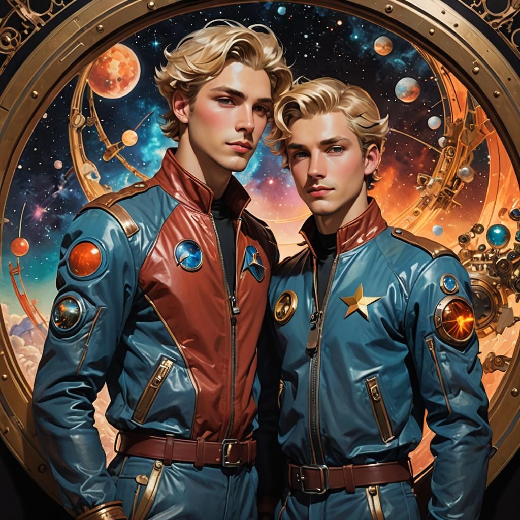 Gay Couple in Space, Art Nouveau Style
