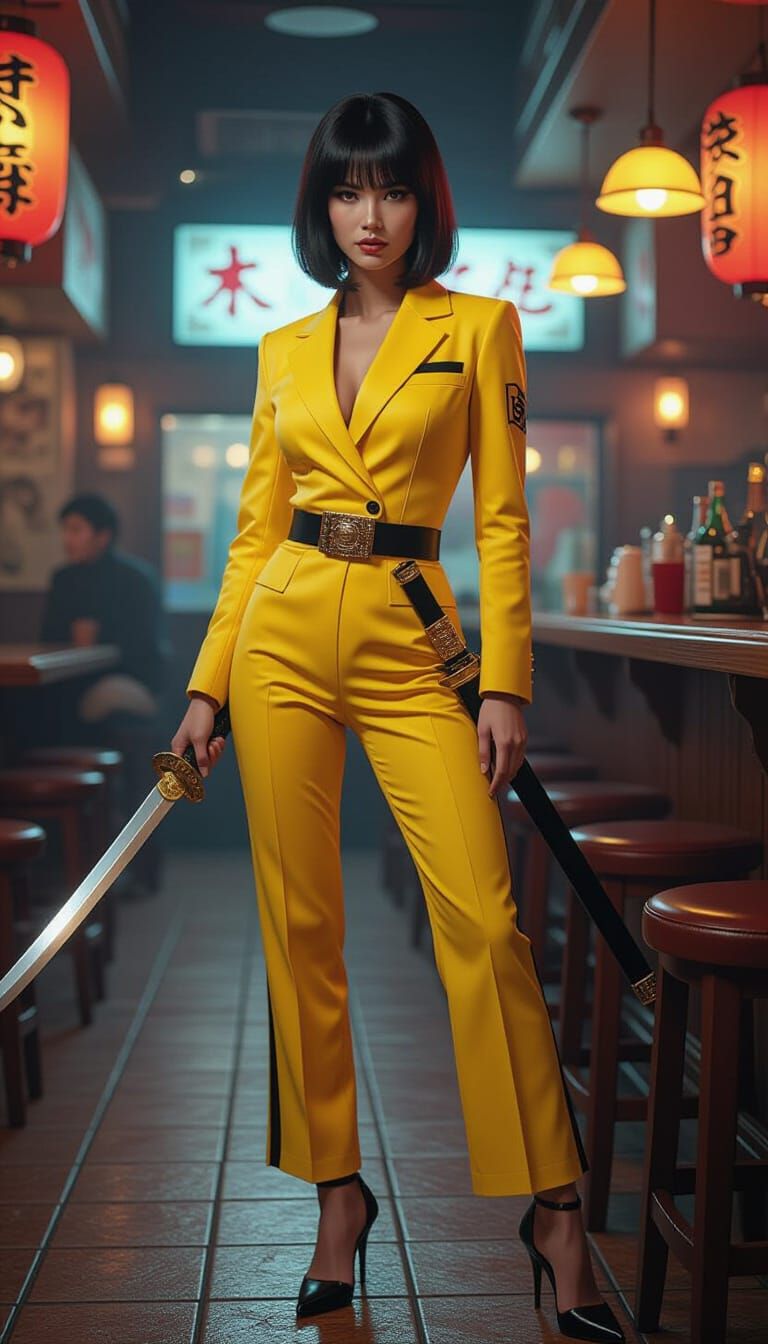 Woman in Game of Death Suit in Tokyo Bar
