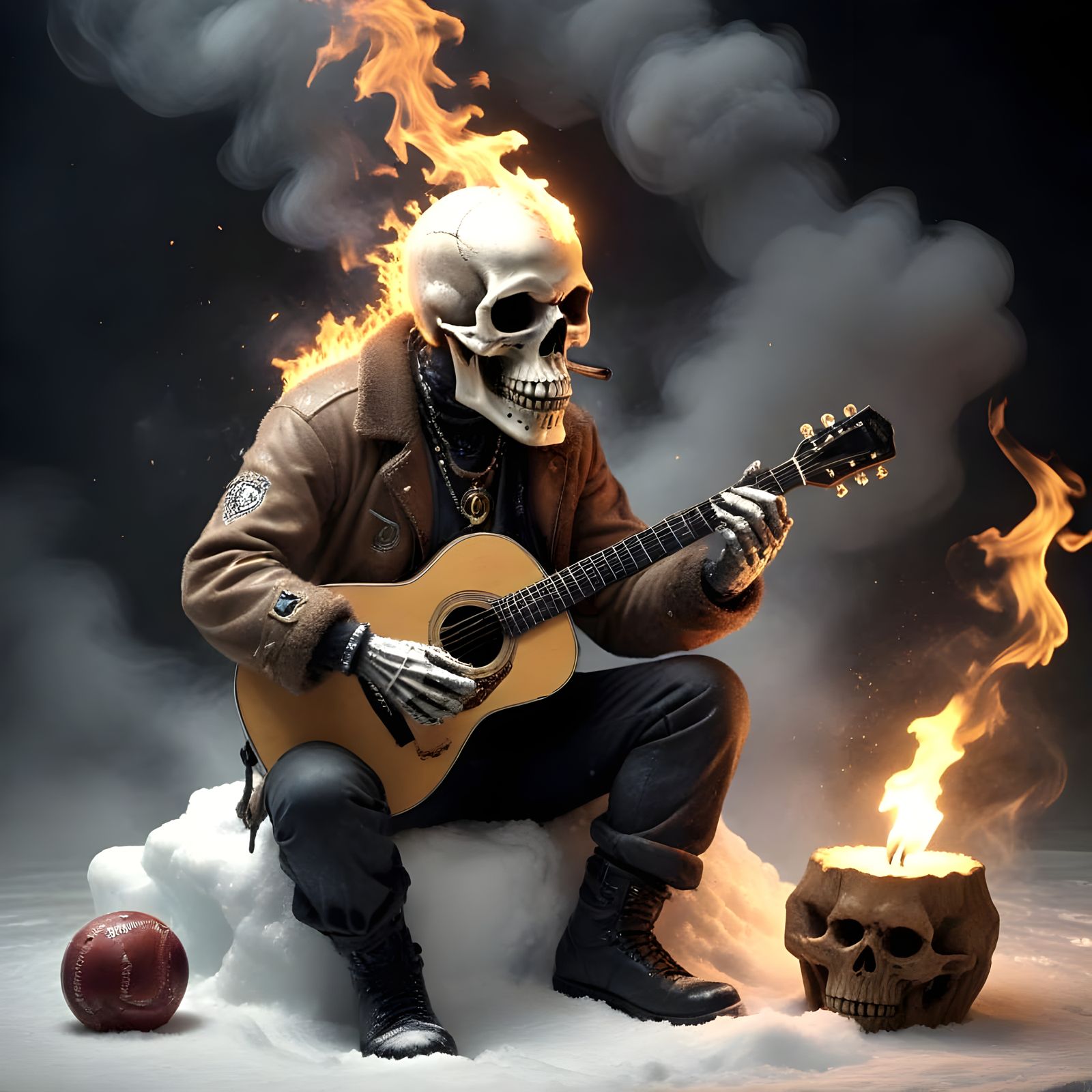 Surreal Circus Scene with Camel, Baseball, and Burning Candl...