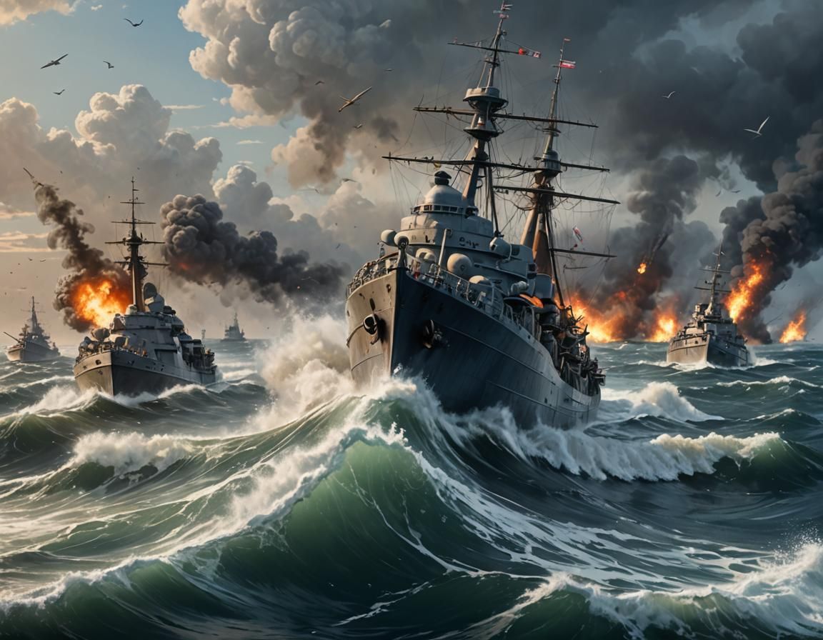 Torpedo Attack on Destroyer, Hyperdetailed Digital Art