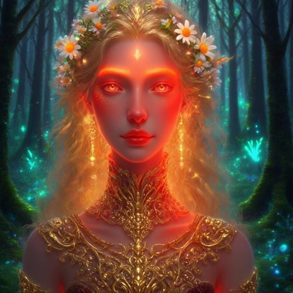 Bioluminescent Forest Figure with Glowing Skin