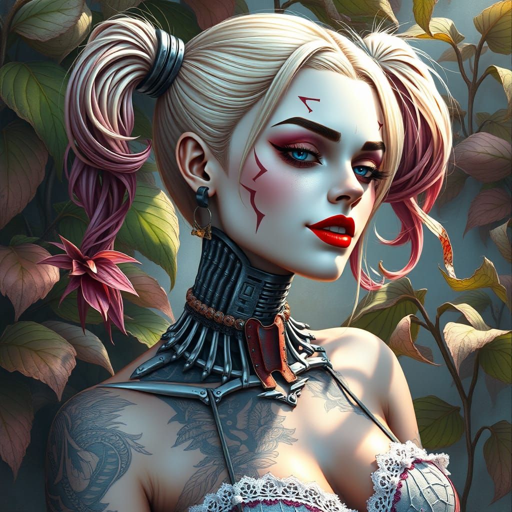 Cyborg Harley Quinn: A Hyper-Realistic Pastel Painting