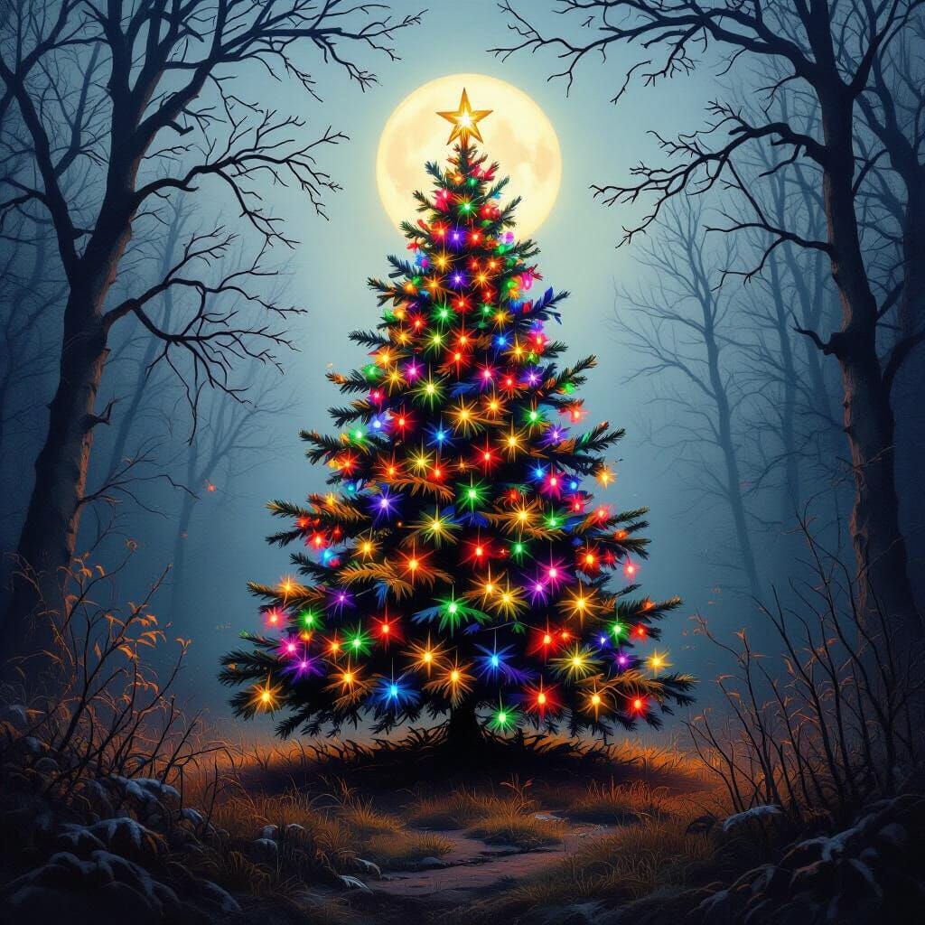 Enchanting Christmas Tree in a Forgotten Forest