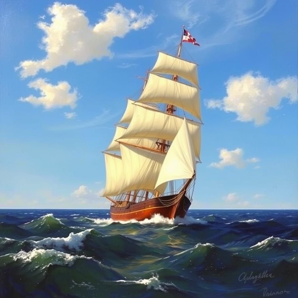 Vessel on Turbulent Waters in Romantic Maritime Style
