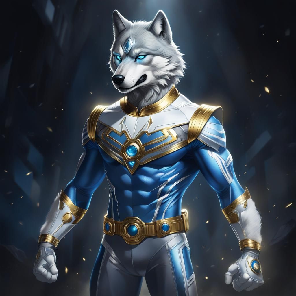 Muscular Wolf Superhero in Comic Book Style