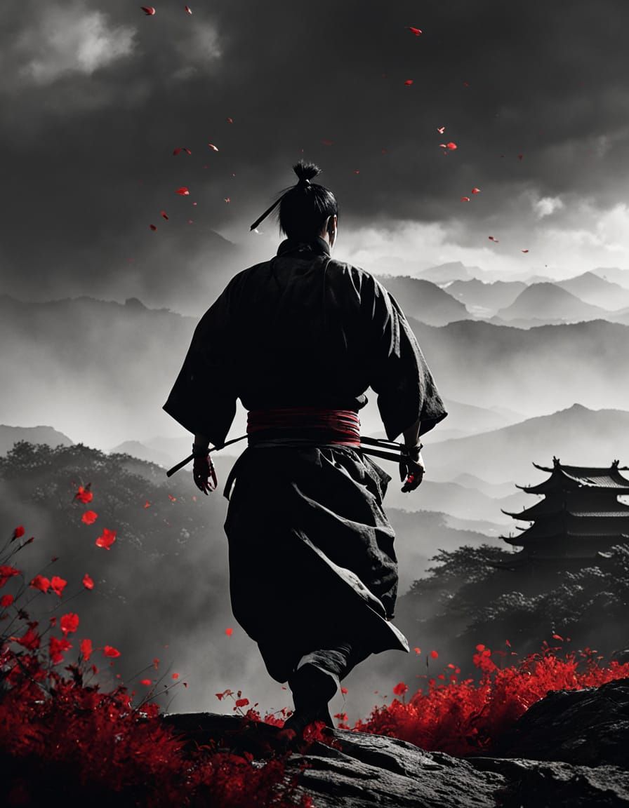 Dynamic Martial Arts Master in Bleak Mountain Setting