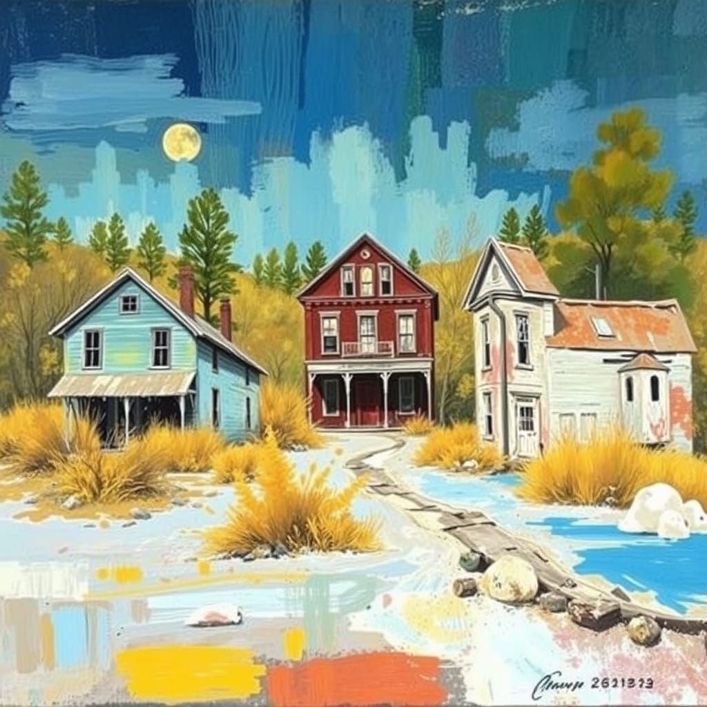 Mysteries of Abandoned Towns in Abstract Art Style