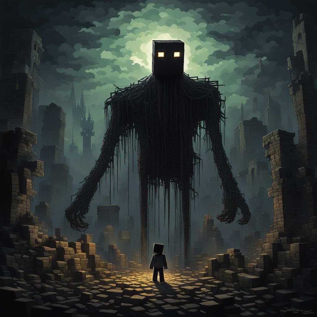 Horrifying Minecraft Enderman in Dark Fantasy Style