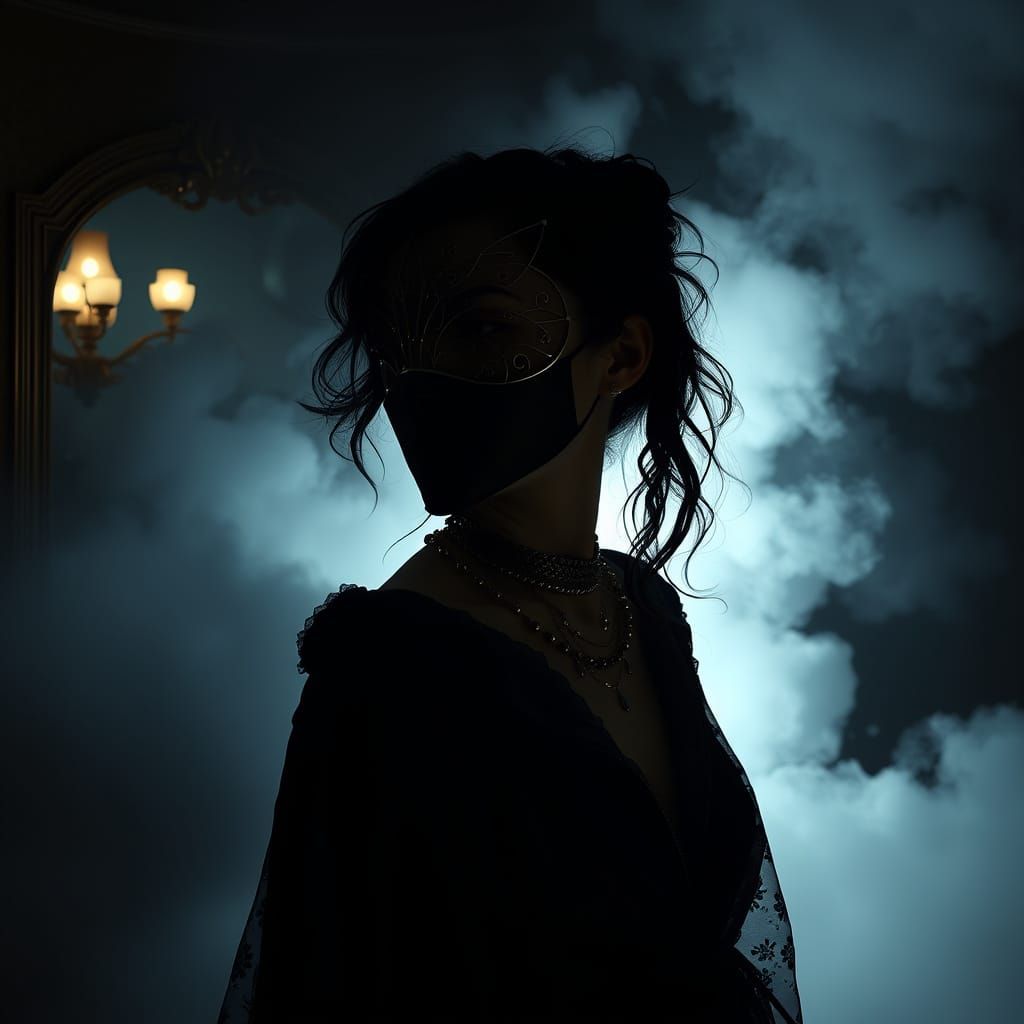 Silhouette féminine  et brume noire.