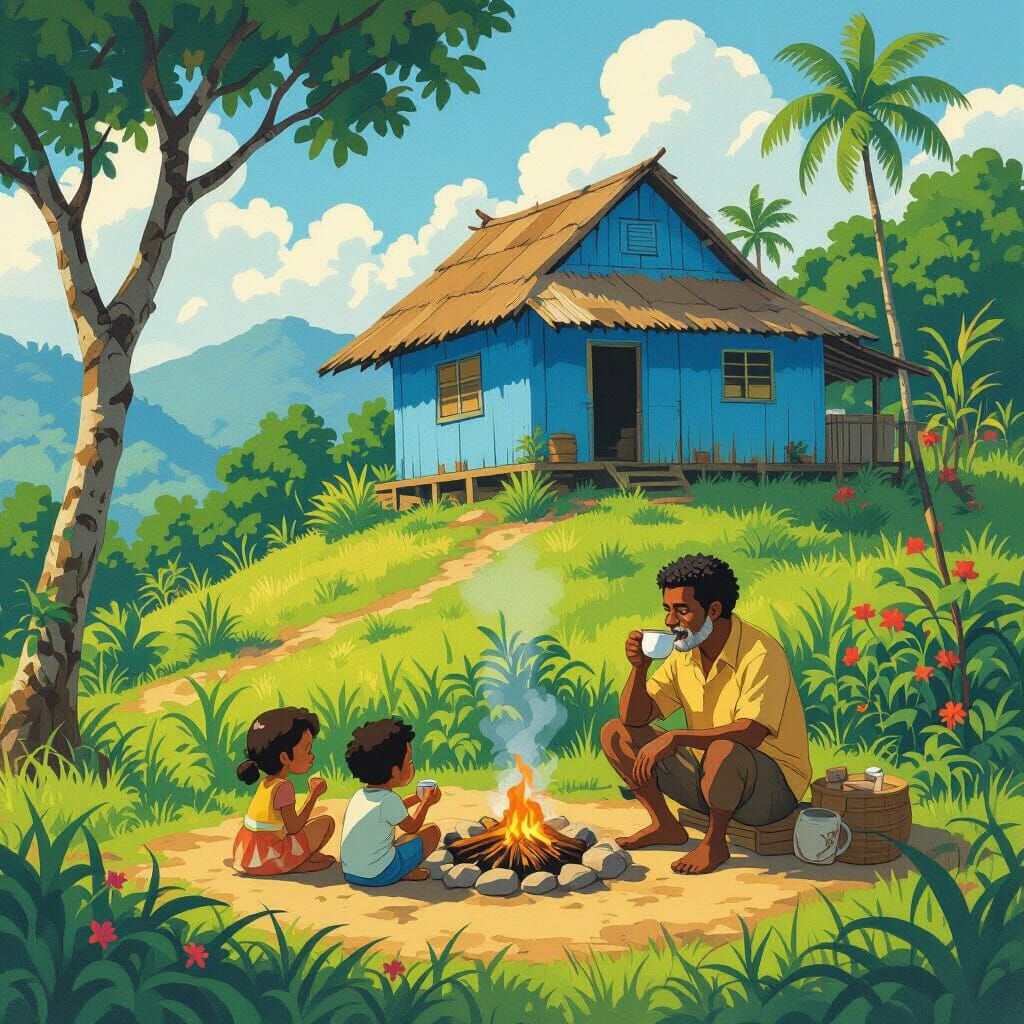 Melancholy Melanesian Village: Blue House to Yellow