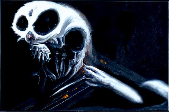 Confused Skeleton in a Sinister Hyperrealistic Universe