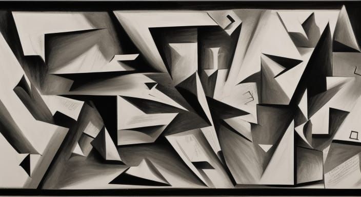 Monochromatic Cubist Art of Chaos and Destruction
